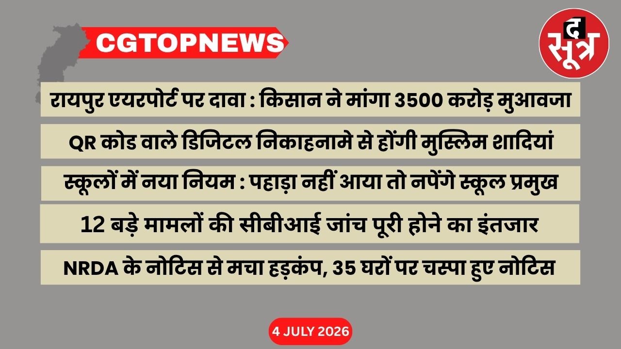 CG Top News: छत्तीसगढ़ की बड़ी खबरें 